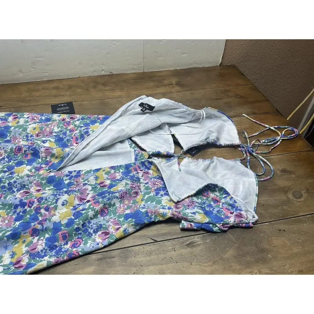 Lulus Floral Halter Tiered Maxi Dress Open Back Size XL NWT